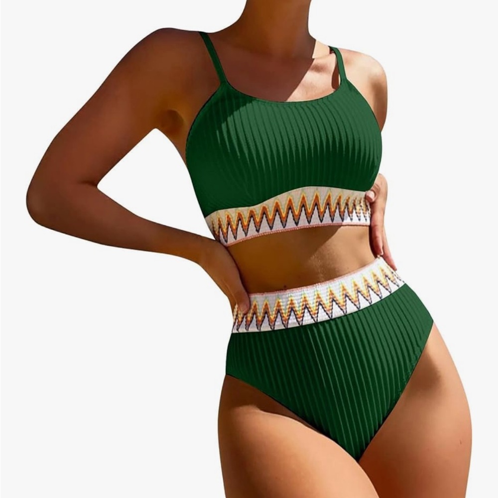 Green Ribbed Bikini Set